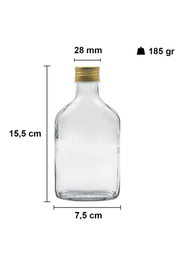 Hermia Tu-200Ccgoldkapak Juego de Botellas de Vidrio con Molde de Hielo, 2 Piezas, 200 ml, Transparente y Dorado, Vidrio
